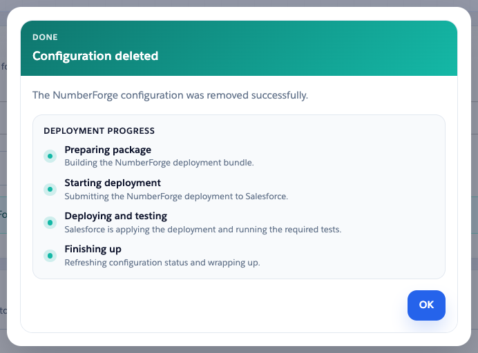 Success confirmation after Delete Object removed NF-managed automation and configuration